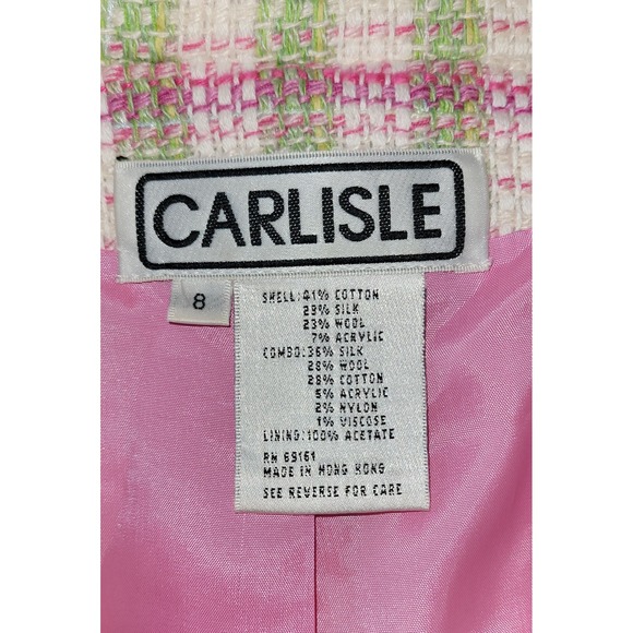 Vintage Carlisle Tweed Plaid Blazer Jacket Pink Green Cotton Silk Wool Size 8 - Picture 3 of 3